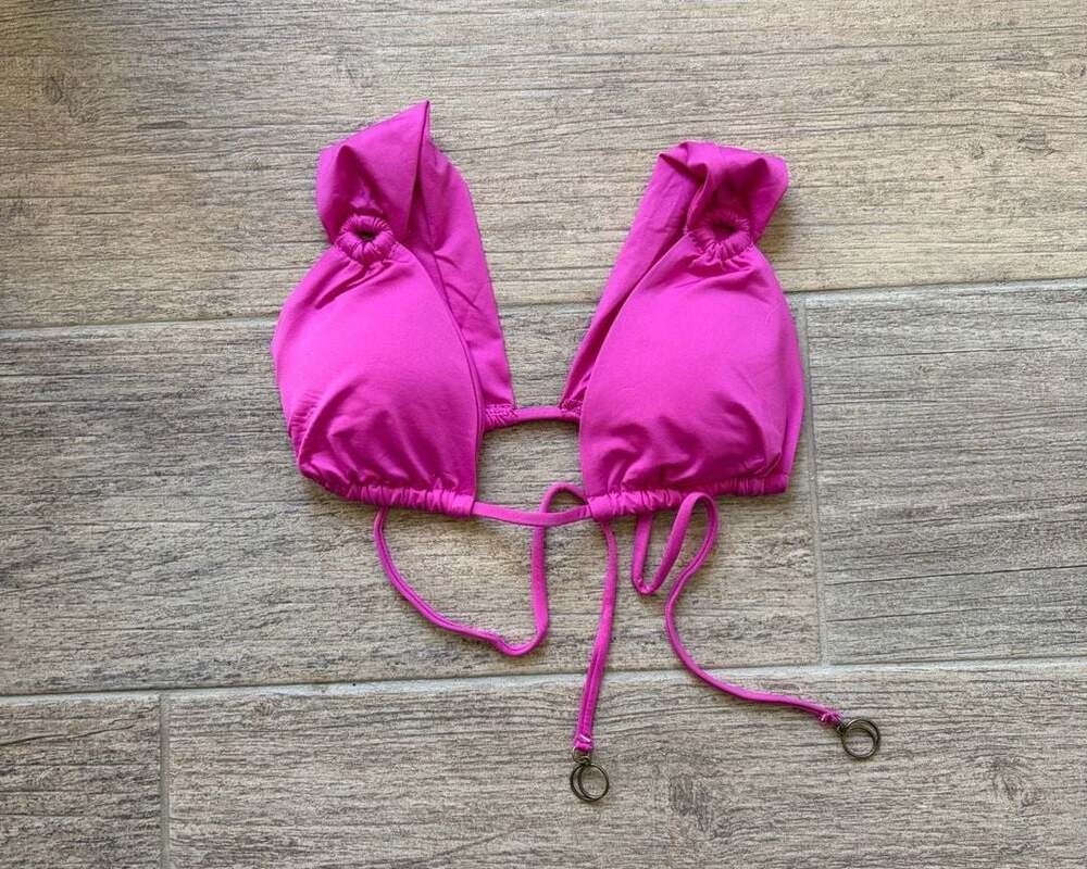Soluna Glow On Pink Triangle Ruffle Bikini Top